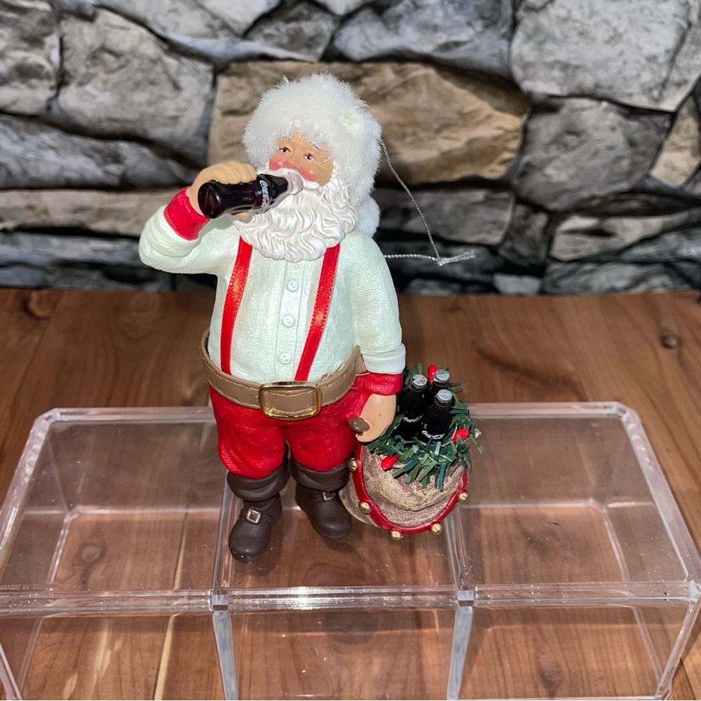Coca-Cola Santa Claus Christmas Ornament Drinking Coke with Sack Figurine 5 inch
